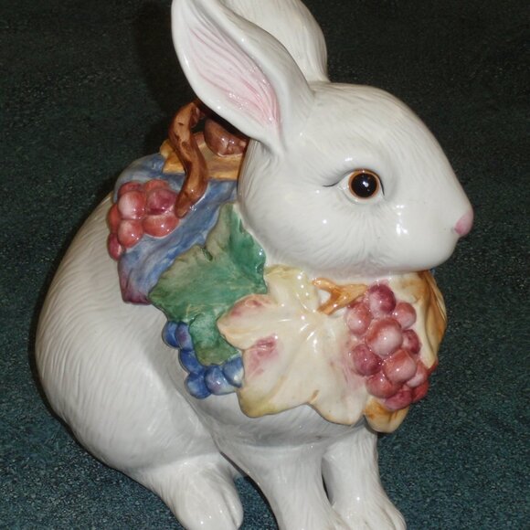 Bunny Rabbit Cookie Jar 11.25" Fitz And Floyd Essentials Fruits CHRISTMAS GIFT! - Picture 5 of 10